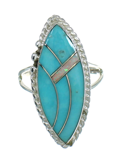 Turquoise And Opal Silver Southwestern Ring Size 6-1/2 YX80395